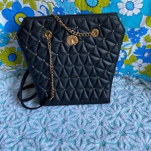 Vintage purse Victorian coffin style purse quilted black leather goth dark